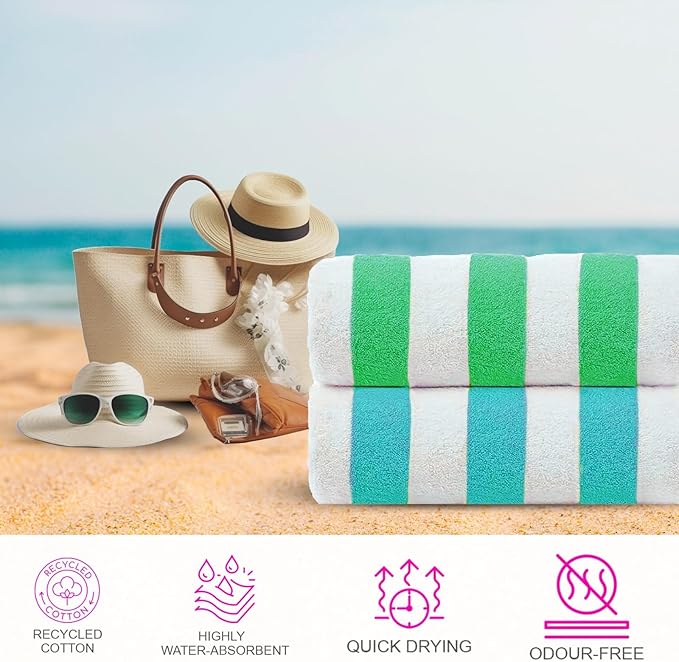 CASA COPENHAGEN Cabana Towel 4Pcs Multicolour Designer Stripe Beach Towels Gift Set, 30"x60" Oversized 100% Cotton Pool Bath Towel for Beach Gift Set (Perfect Summer Gift Set for Women & Men)