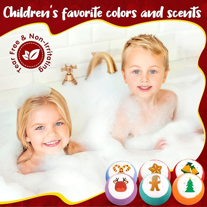 SeasonBliss Christmas Bath Bombs for Kids with Surprise Inside,Bath Bombs Sets with 6 Pack Bubble Bath Bomb for Girls and Boys, Nice Gifts for Kids