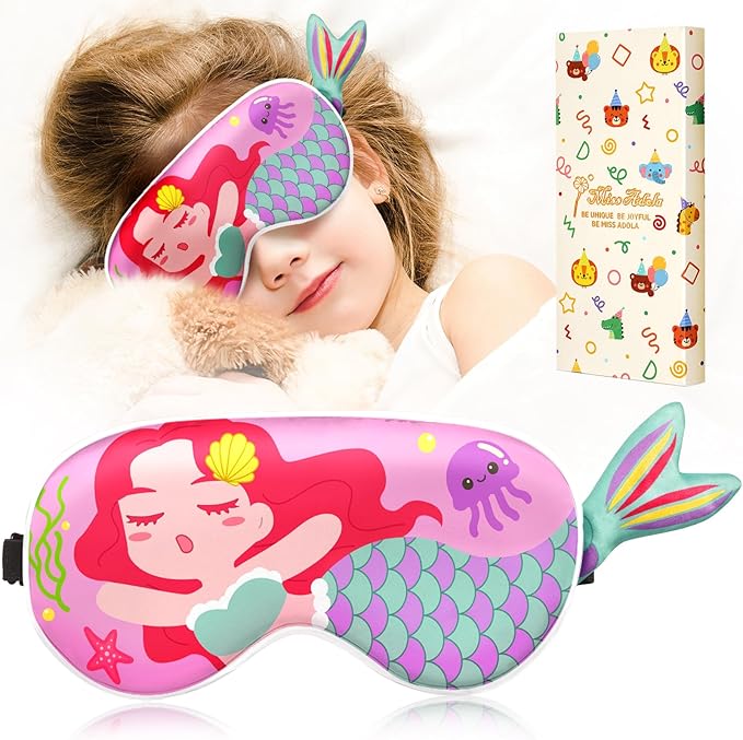 Miss Adola Sleep Mask for Kids - Valentines Gift for Kids Cute Silk Eye Cover for Sleeping Soft Kawaii Eyeshade Animal Eye Blindfold with Adjustable Strap for Girls Teens, Sea Girl