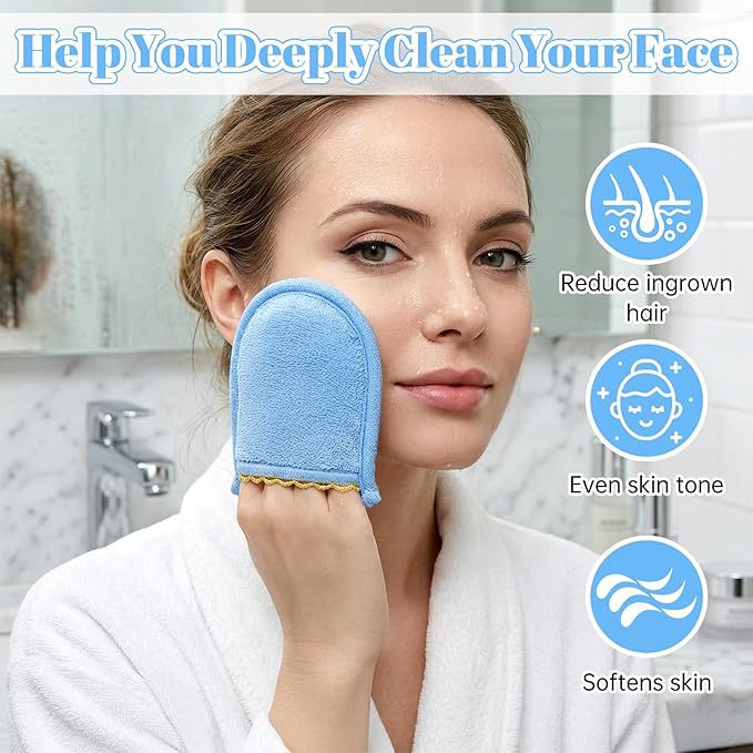 3 Pcs Exfoliating Facial Scrubber Mitt, Face Deep Exfoliating Cleaning Polishing Gloves Facial Cleansing Mitts Dead or Dry Skin Remover Face Cleaning Gloves for Men & Women (Pink, blue, purple)