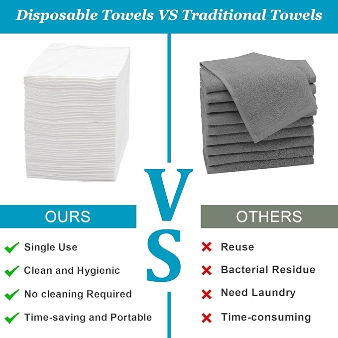 Premium Disposable Towel, 100 PCS Ultra Soft, Quick Dry Disposable Hair Towels Spa Salon Towel, Portable Body Towels Disposable for Massage Beauty Hotel Camping Travel Gym 28 x 12 inch