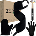 Self Tanning Mitt Kit, Velvety Soft Tanner Mitt, Back Tanning Applicator, Exfoliating Glove, Angled Face Tanner Brush for Sunless Tanning Oil Lotion Mousse Gel (Black 4 Pack, Boxed)