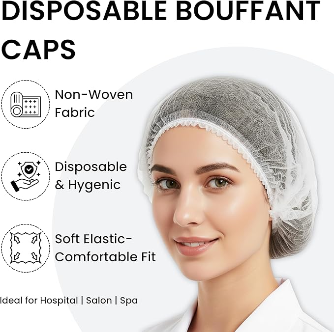 Disposable Bouffant Caps 21 Inch Non Woven Hair Net Elastic Head Cover For Food Service Kitchen Salon Lab Spa And Hygiene Use