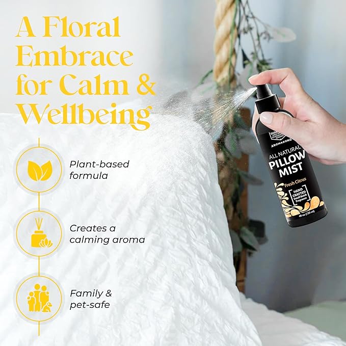 Aromasong Fresh Citrus Pillow Spray for Sleeping - All Natural Calming Linen & Bedtime Sleep Mist for Deep Sleep - Pillow Spray Aromatherapy with Botanical Essential Oils for Relaxing Stress