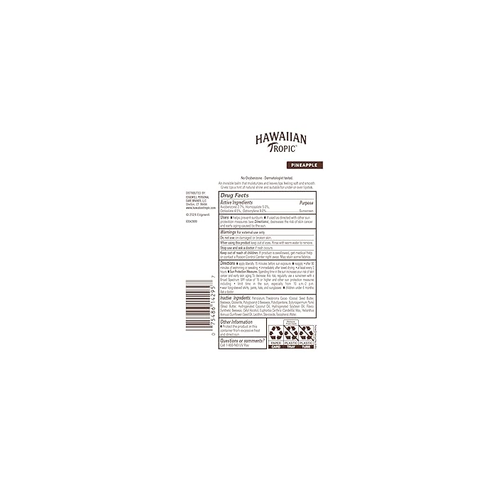 Hawaiian Tropic Lip Sunscreen SPF 30, Pineapple | SPF Lip Balm, Beach Essentials, Travel Size Sunscreen for Lips, 0.3 oz