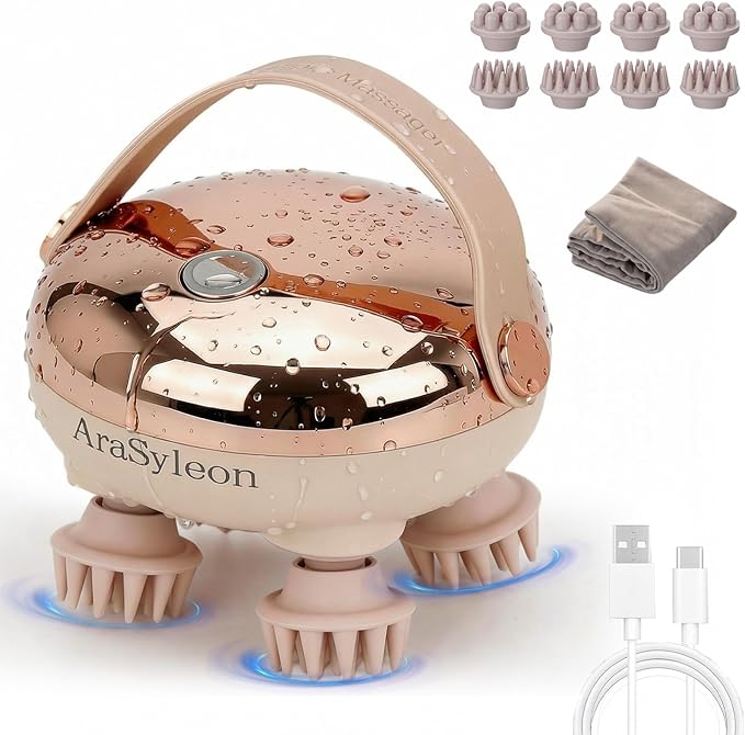 Electric Scalp Massager, Head Massager Relaxes Scalp Pressure & Promotes Hair Growth, Soft Silicone Claws Scratcher Replaceable, Compact, Portable and Rechargeable