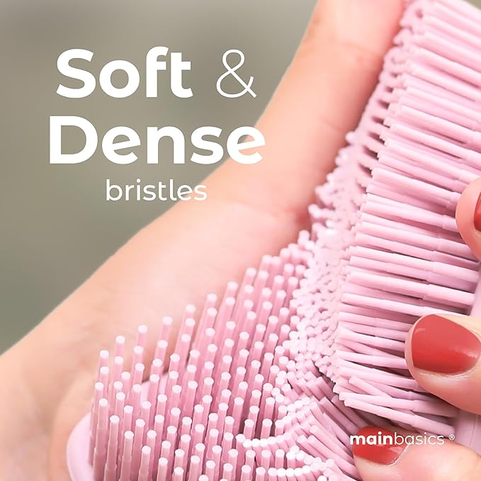 MainBasics Silicone Body Scrubber Dual-Sided Shower Loofah and Scalp Scrubber (Pink, Scalp)