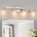 4-Light Modern Vanity Light Fixtures Over Mirror, Brushed Nickel Bathroom Light Fixtures, Vanity Lights, Wall Sconce with Clear Glass Shade for Bathroom, E26 Base