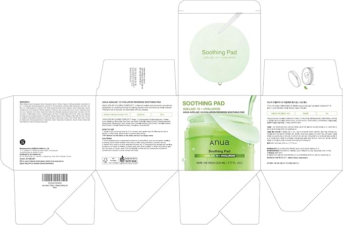 ANUA Azelaic Acid 10 Hyaluronic Acid Soothing Toner Pads, Hydrating Facial Mask for Redness, Pore & Blemish Care, Quick & Easy Stretchable Formula, Korean Skincare, 90 Pads