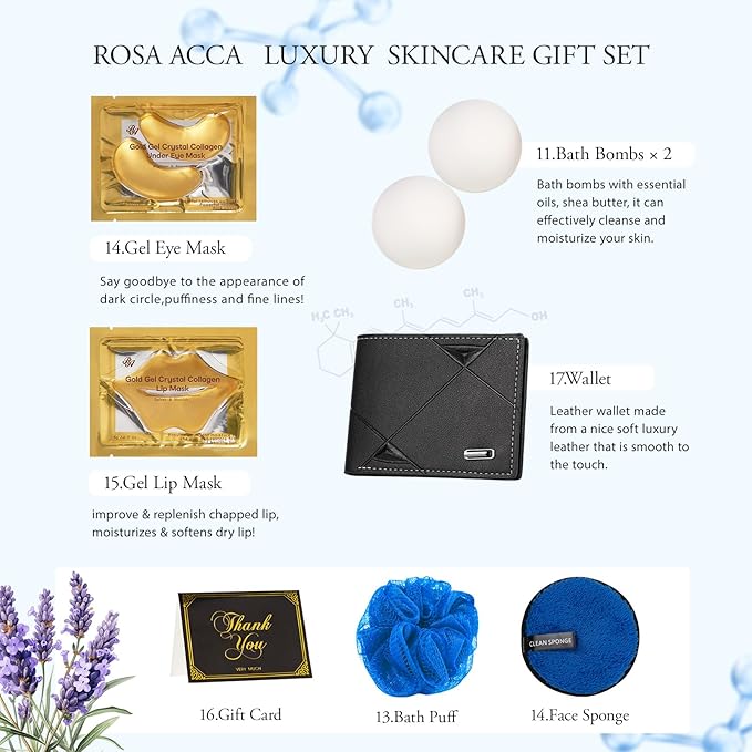 21 Pcs Men Facial Skin Care Set, Father's Day Gifts, Bath & Beard Gift Set for Men, Home Spa & Self-Care Gift Basket Set, Clay Mask, Birthday, Christmas, Valentines, Boyfriend, Anniversary, Dad