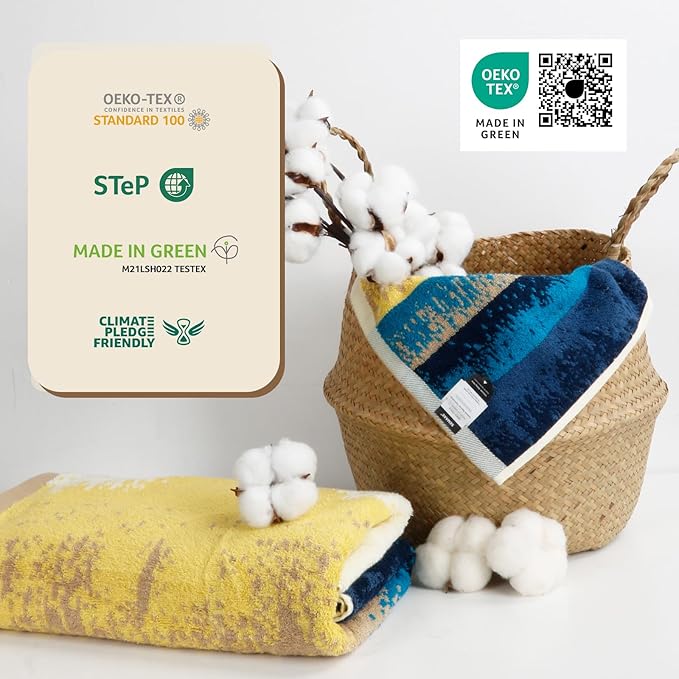 SEMAXE 4 Piece Coastal Ombre Bath Towel Set for Bathroom, 100% Cotton Bath Towel with Hanging Loop, 55 x 27 Inch, Soft Absorbent & Quick Dry, for Bathroom & Travel