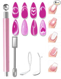 modelones Cat Eye Gel Polish Nail Magnet, 3-in-1 Cat Eye Magnet Pen & Heart-Shaped for Nail Art Tool Cylindrical & Ball &Lightning Circle Cat Eye Magnet for Cateye Gel Polish DIY Salon