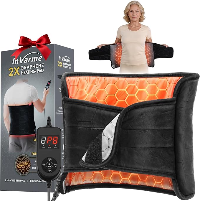Hot Heating Pad for Back: 160℉ Extra Hot 3s Fast Heat Far Infrared Deep Penetration Muscle - Deeper Relief for Chronic Lower Back Pain for Women Men Elderly - 8 Temps 4H Auto Off Washable