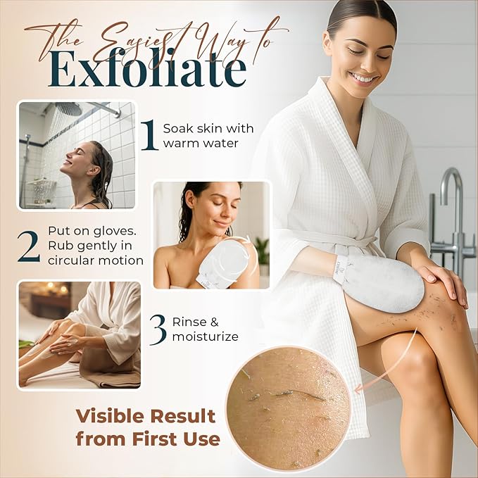 L'Exfose Kessa Hammam Deep Exfoliating Glove for Shower - Korean Exfoliating Mitt Body Scrubber Ideal for Dead Skin Remover, Keratosis Pilaris & Self-Tanning (Cyan Blue & Ivory)