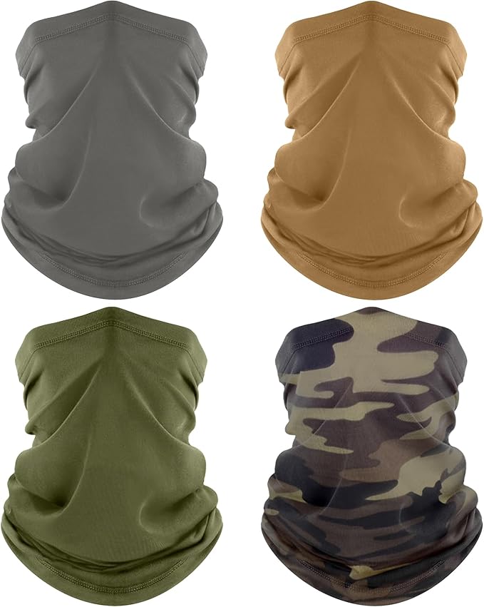 ROXUN 4 Pack Neck Gaiter, Cooling Breathable Face Mask UV Protection Scarf Hiking Bandana for Men/Women