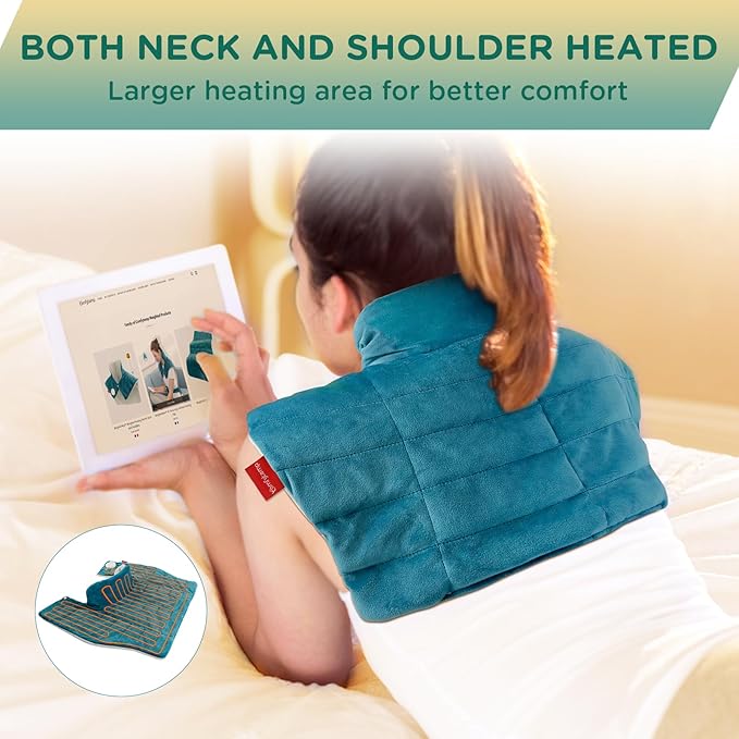 Comfytemp Heating Pad for Neck and Shoulders and Back, 2.6lb Weighted Electric Heating Pads FSA Eligible, Mothers Day Gifts for Mom Women Her, HSA Large Heated Wrap - 9 Heat Settings & 11 Timers, Blue