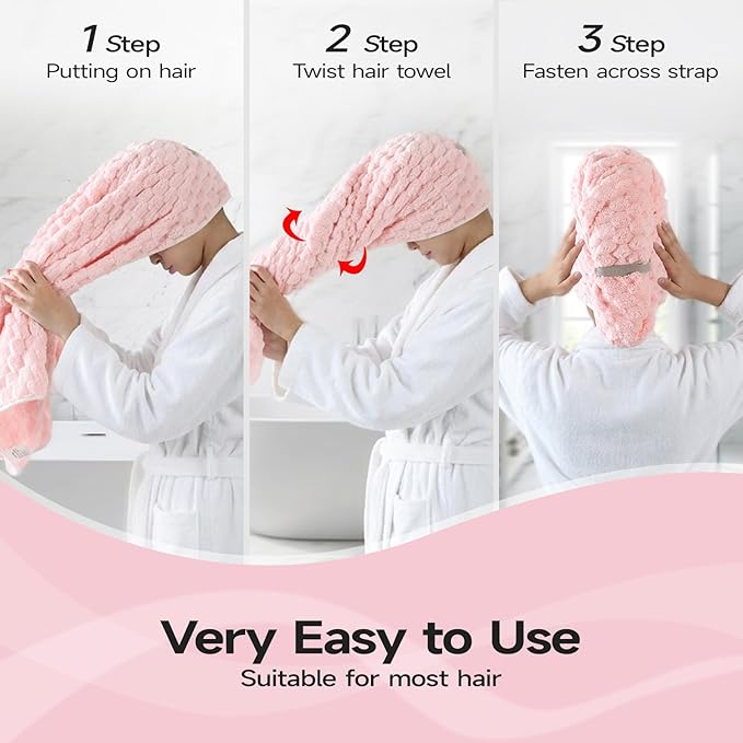 REDKISS 5 Pack Extra Large Hair Towels - Microfiber Hair Towel Wrap for Women, 23 x 47 inches Hair Towels with Elastic Strap, Super Soft Hair Drying Towels for Long, Thick, Curly Anti Frizz Turbans