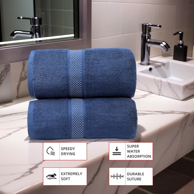 Fluffy Cotton Bath Towels Set800G,2-Piece Set, Thickened and Enlarged(31.5x63 inches),Super Absorbent,Soft,Suitable for Hotel, Bathroom, Swimming Pool, SPA,Gift(Dark Blue)