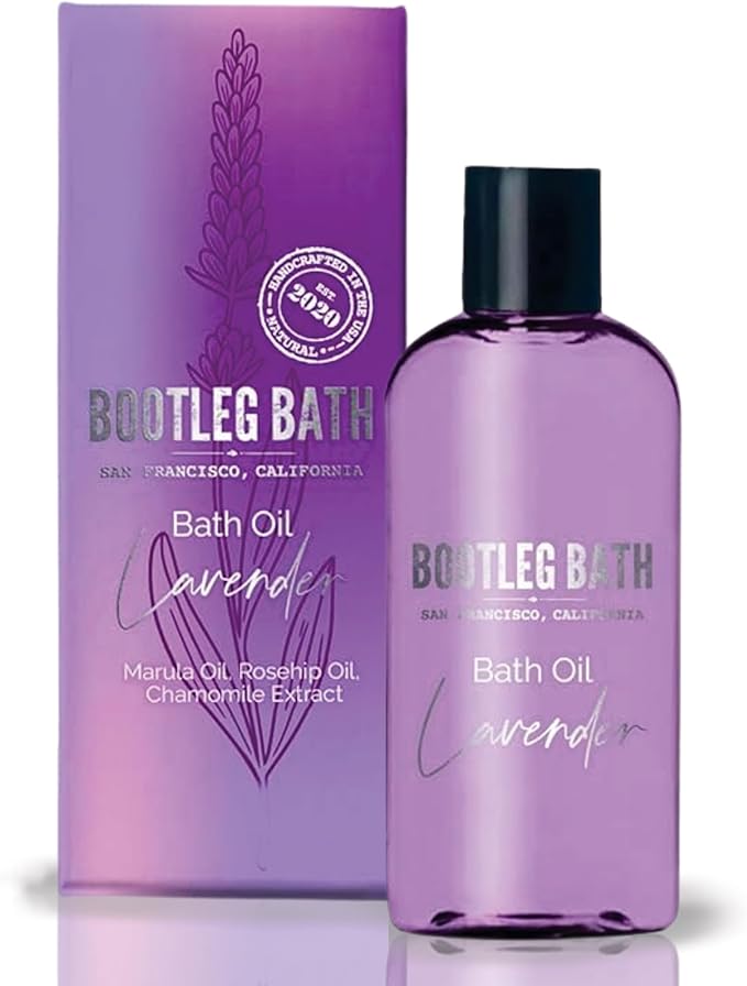 Lavender Bath Oil with Marula, Rosehip, and Jojoba Oils, Chamomile Extract, and 100% Pure Natural Essential Oil, Great Stocking Stuffer or Gift, 4oz, for Men and Women, Made in USA