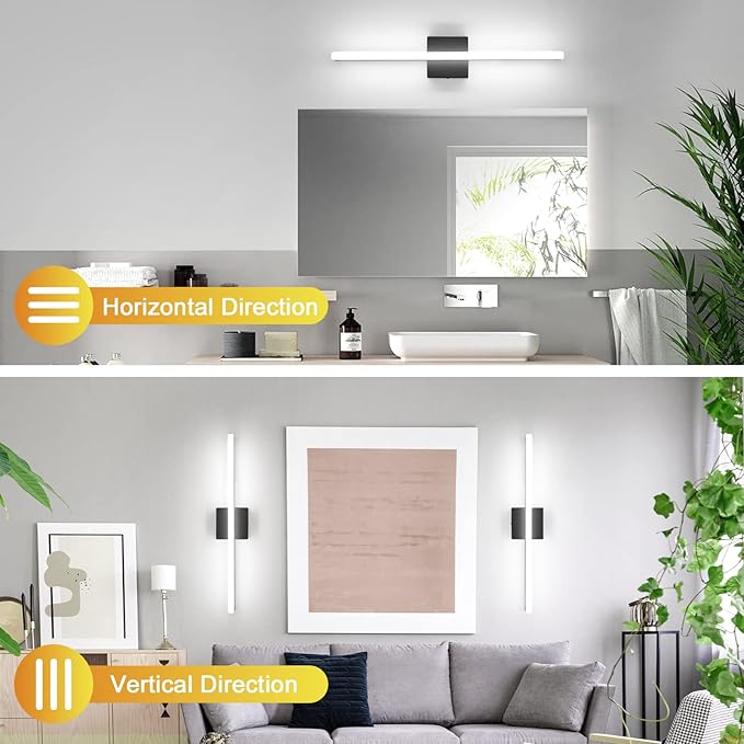 Combuh LED Bathroom Light Fixtures Over Mirror 24 Inch 14W, Black Vanity Lights Bar for Bathroom, Modern IP44 Wall Sconce Cool White 6000K