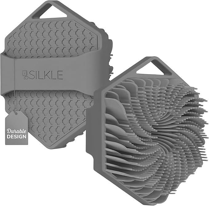 SILKLE Silicone Body Scrubber – Gentle Exfoliating Shower Scrubber for Body & Bath, Silicone Shower Brush & Loofah Alternative – Non-Slip Silicone Body Brush, Quick Dry, Hygienic - Gray