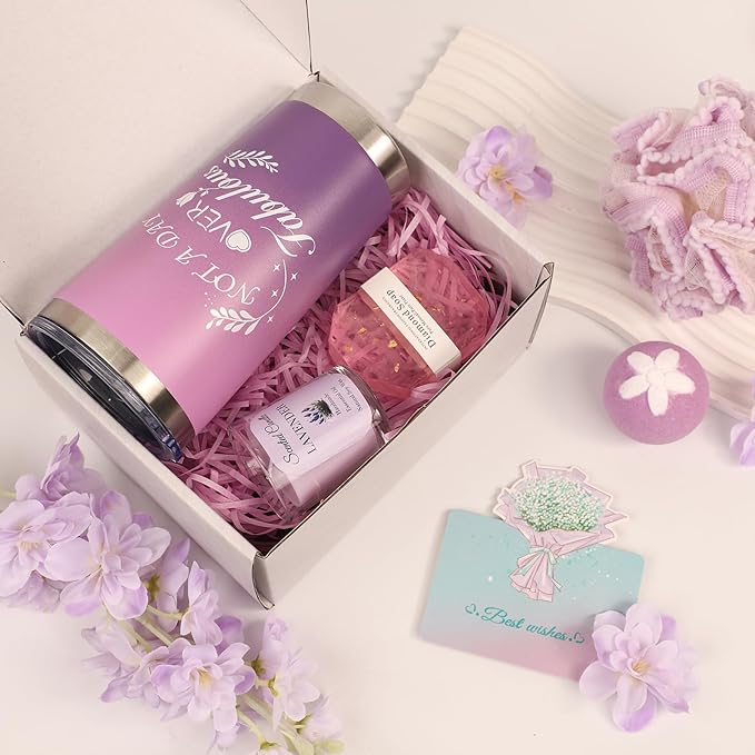 Birthday Gift for Women, Spa Basket Sets, Get Well Gifts, Self Care Gifts for Best Friends Sister Mom (purple cup)