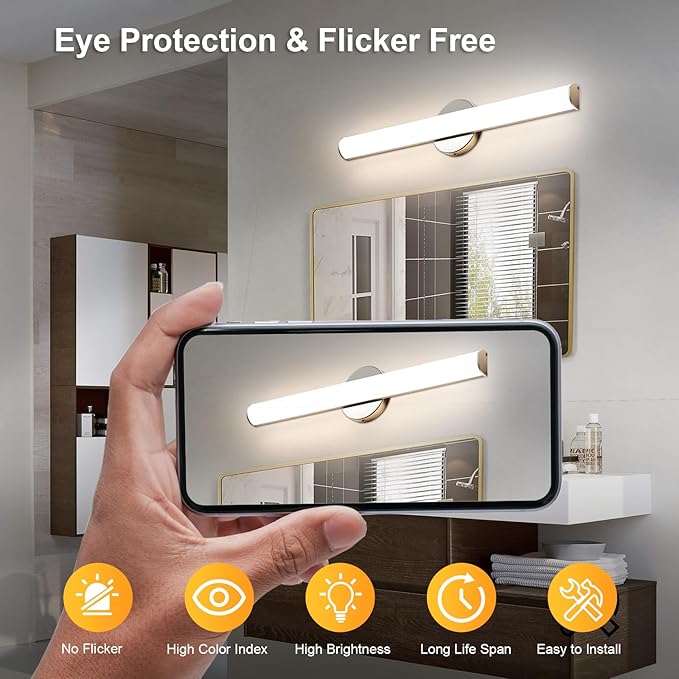 OOWOLF 31.5 Inch LED Bathroom Vanity Light, Brightness Adjustment Vanity Light Bar 30W 3000LM, Natural White 4000K Wall Lights Fixture Over Mirror, Modern Vanity Lighting for Bathroom/Dressing Room