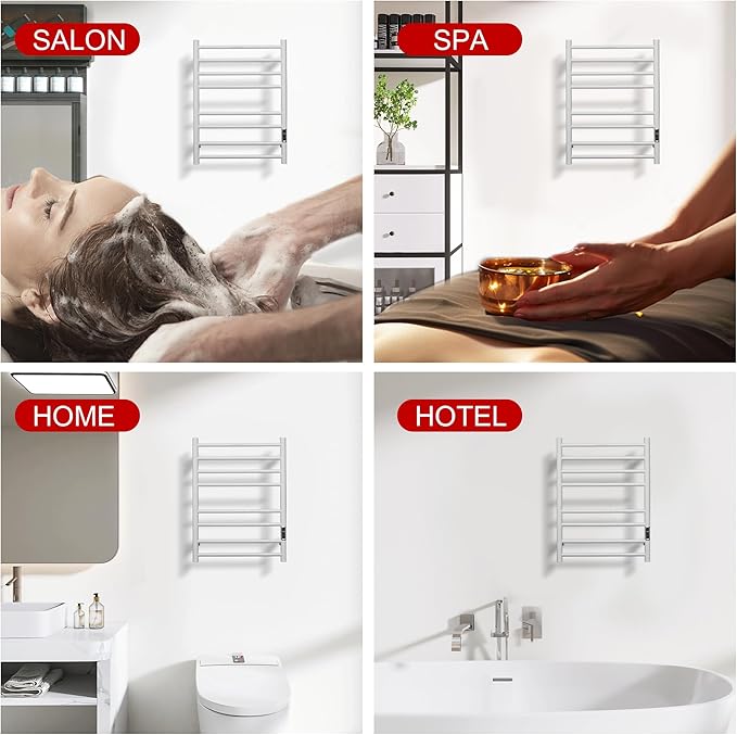 Heated Towel Racks for Bathroom, Wall Mounted Electric Towel Warmer Racks with Timer & Temperature Control, Stainless Steel Towel Heater for Bathroom (Round-White, 8 Bars)