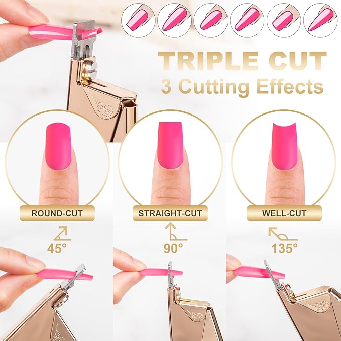 Gold Premium Nail Clippers with Magnets Sizers for Acrylic Nails, Artificial Fake Nail False Nail Tip Cutter Trimmer Manicure Pedicure Sharp Blade Clip Tool For Salon Home Art Beauty