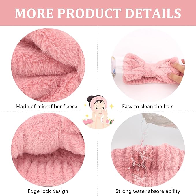 CIEHER 12 PCS Makeup Headband for Women Wrist Washband Scrunchies Cuffs for Washing Face, Soft Bow Hair Band Matching WriMakeup Headband for Women stbands (White, Pink, Grey, Black)