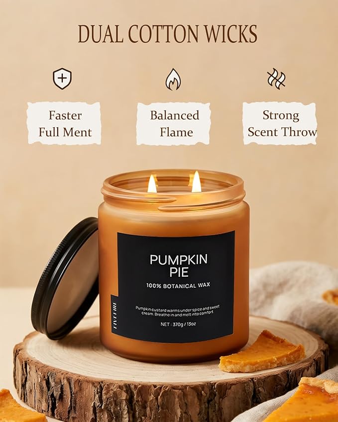 Pumpkin Pie Home Scented Candles, 13oz Organic Soy Wax, 76-Hour Clean Burning, Natural Candles Non Toxic, Warm & Spicy Fall Harvest Scent for Relaxation, Aromatherapy Housewarming Candle for Men Women