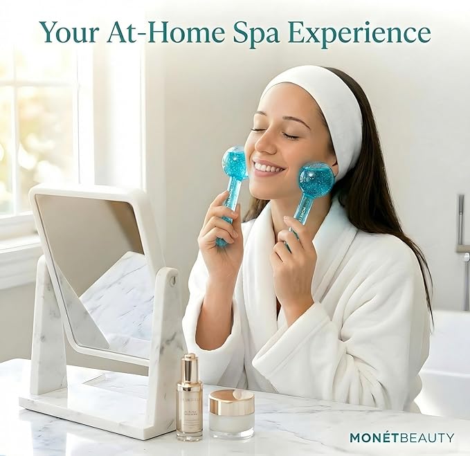 MonétBeauty Ice Globes for Face, Freezer Safe and Highly Effective Facial Globes for Daily Beauty Routines, Face Roller to Tighten Skin, Reduce Puffiness, Enhance Circulation and Complexion (Blue)