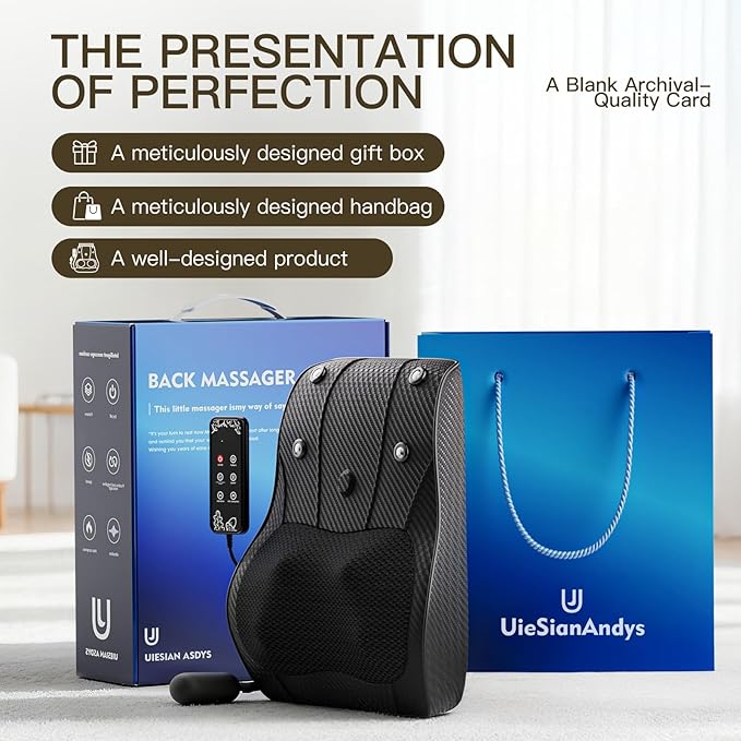 Back Massager with Heat, 4D Kneading Electric Massager for Neck Back Shoulder Leg Pain Relief, Cordless Portable Rechargeable for Home Office Car Use on Couch Bed, Valentine‘s Day Gift for Men Women
