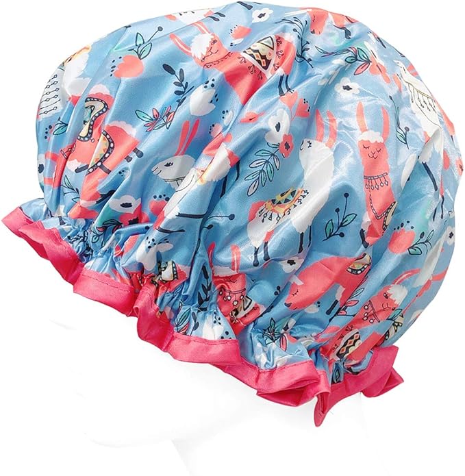 allydrew Reusable Women's Waterproof Shower Caps for Long Hair, Llamas