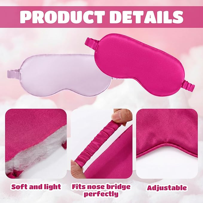 Cutecrop 50 Pcs Silk Sleep Mask Blackout for Women Men, Adjustable Comfortable Eye Cover Blindfold No Pressure for Sleeping, Travel, Napping, 5 Colors (Pink Red Color)