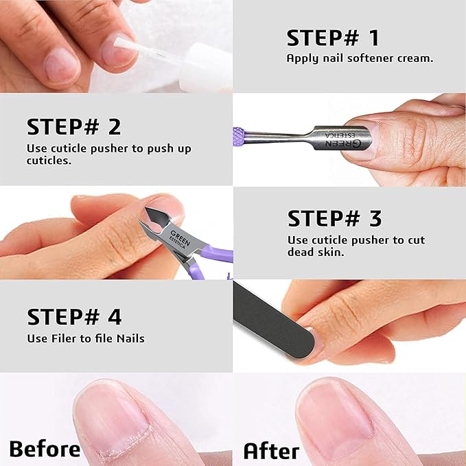 Professional Cuticle Trimmer Nail Cuticle Cutter Stainless Steel Cuticle Nippers with Sharp Blades Double Spring Manicure Tools for Nail Care Pedicure Home Spa (Purple - Pusher Included)