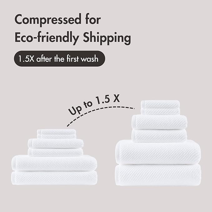Madison Park Bathroom Towel Set of 6 Diagonal Ribbed, White 100% Cotton Quick Dry & Absorbent| 2 Bath 30" x 56"| 2 Hand 18" x 28"| 2 Washcloths 13" x 13"| Zero Twist, 500 GSM, Oeko-TEX