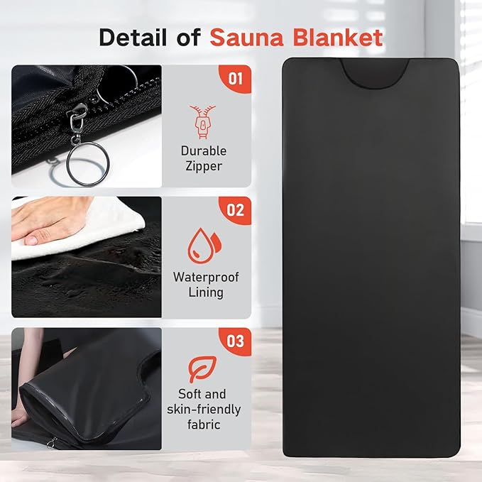Infrared Sauna Blanket for Home, Low EMF Carbon Crystal Heating, Portable Dry Sauna Bag for Relaxation, Detoxification, 5.9ft×2.6ft, Sleeveless-Black