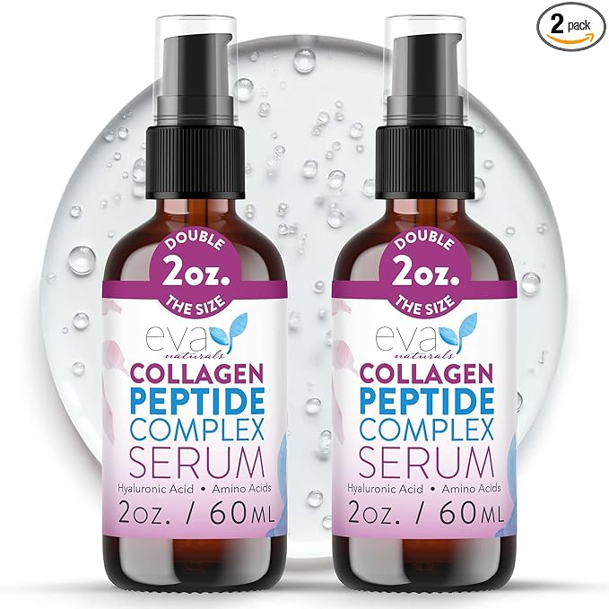 Eva Naturals Multi Peptide Face Serum – Anti Aging Collagen Peptides for Plump & Firm Skin Elasticity, Wrinkle & Fine Line Renewal, Fragrance Free Firming Facial Skincare - 2 oz 2 Pack