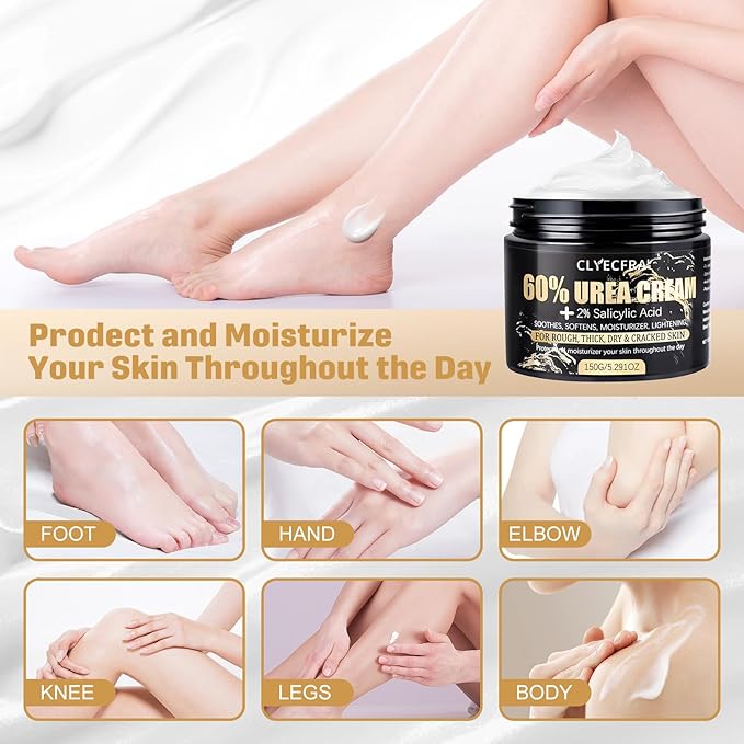 2Pack 60% Urea Cream with 2% Salicylic Acid, Urea Cream 60 Percent for Feet & Hands- Maximum Strength Moisturizer for Rough, Dry, Thick & Cracked Skin,Callus Remover, Deep Hydration, 150g