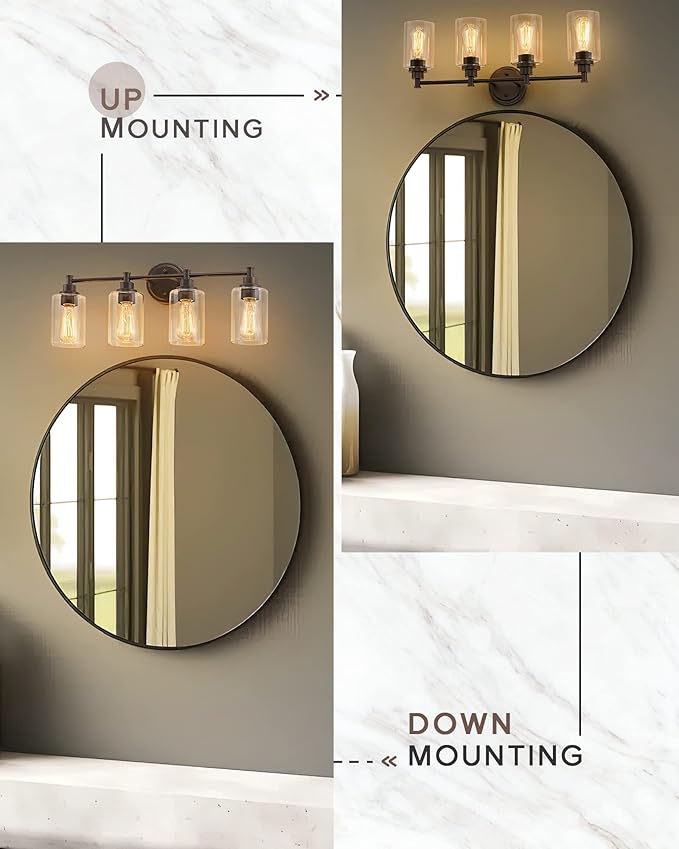 FEMILA Bathroom Vanity Light Fixture, 4-Light Farmhouse Wall Vanity Lights, Oil Rubbed Bronze Finish with Clear Glass Shade, 4FYC56B-4W ORB