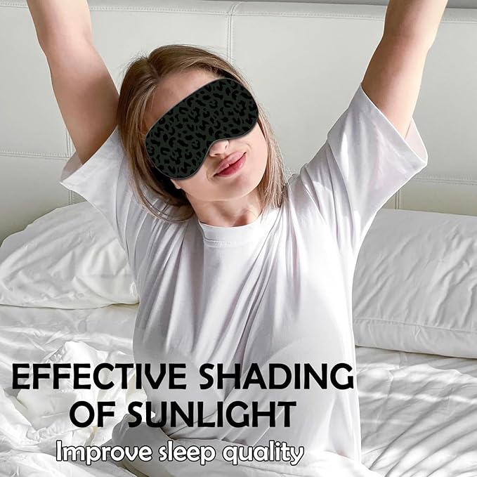 2 PCS Sleep Eye Mask Silk Sleeping Soft with Elastic Strap Eye Sleep Shade Cover for Cute Aesthetic Unisex Women Girls for Airplane Travel Nap-Black White Leopard