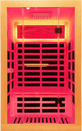 OUTEXER Infrared Sauna 2000W Wooden Saunas Home Spa Room Canadian Hemlock Wood Low-EMF Indoor Saunas with with Red Light Beauty Lamp for Two Person 74.8 * 47.2 * 41.3Inch