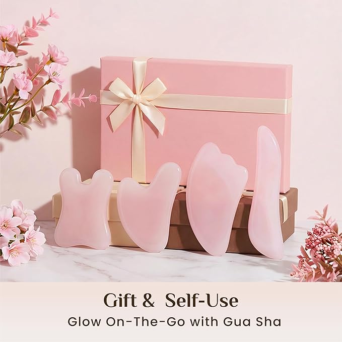 Rena Chris Guasha Massage Tool, 4 pcs Gua Sha Facial Tool, Guasha Board for SPA Acupuncture Therapy Trigger Point Treatment, Gua Sha Scraping Massage Tool (Pink)