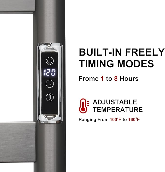 Heated Wall Mounted Electric Towel Warmer Rack,Timer & Temperature Control, 8 Bar Stainless Steel Towel Heater for Bathroom (Gunmetal Grey, 8 Bars)
