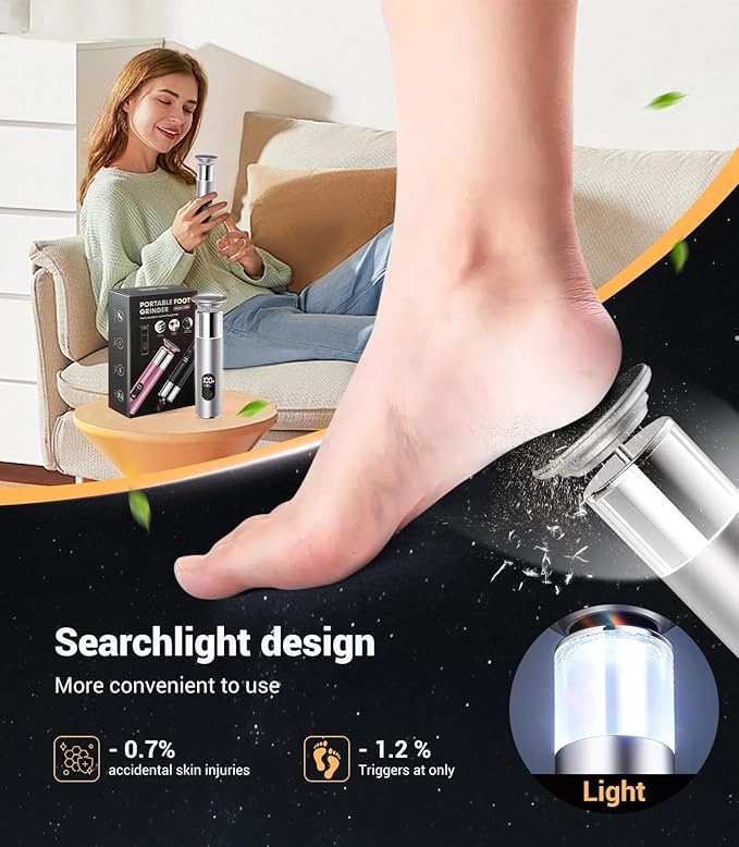 Electric Foot Callus Remover,Rechargeable Electric Callus Remover for Feet【Variable 3-Speed & LED Light】【Removes 99.92% of Calluses】 Portable Foot File Pedicure Kits with 30 Grit Pads-Silver