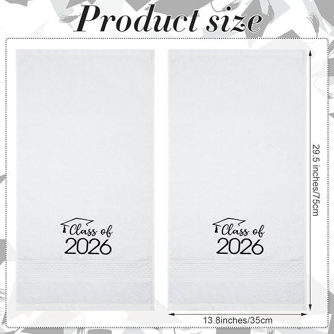 MASHAN Class of 2026 Graduation Hand Towels 3 Pack,100% Cotton Soft Absorbent Bathroom Towels,Senior 2026 Graduation Gift for Girls Boys,Black Decorative Towels 14x30 Inch