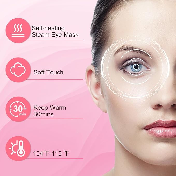 XPCARE 24 Pack Steam Eye Masks for Dry Eyes, SPA Warm Sleep Eye Mask, Disposable Heated Eye Mask for Dark Circles, Puffy Eyes, Relief Stress Eye Fatigue(Rose)
