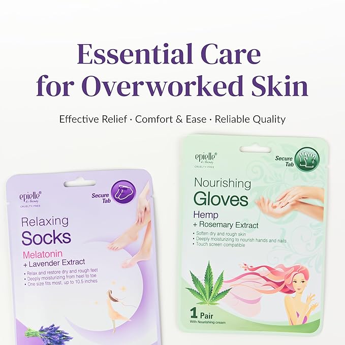 Epielle Relaxing & Nourishing Hand & Foot Masks, Soften Dry, Overworked Skin, Self Care Gifts for Women, Spa Kit, Mothers Day Gifts, 6 Moisturizing Gloves & 6 Moisturizing Socks