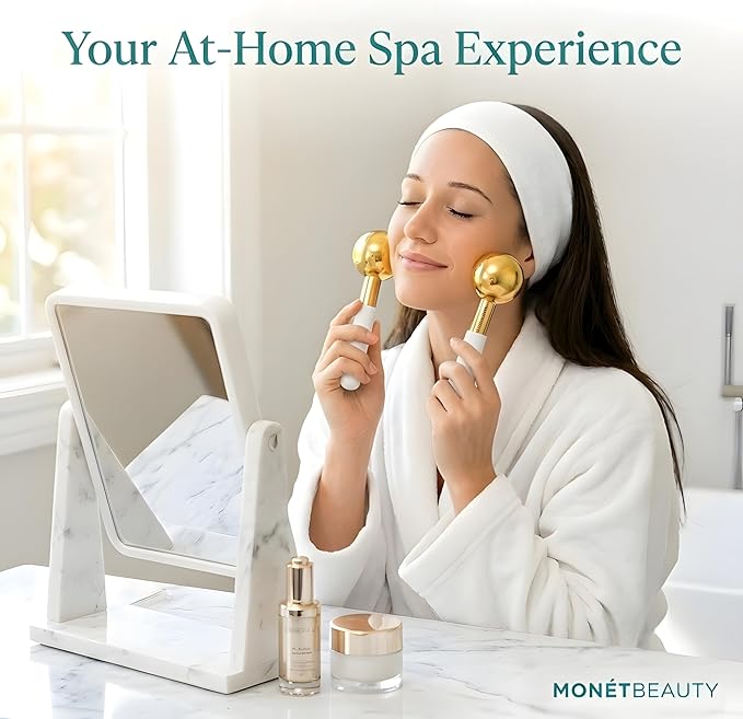 MonétBeauty Stainless Steel Ice Globes for Facials (Gold), Durable Cryo Globes Instantly Reduce Puffiness, Tighten Pores and Sinus Relief, Facial Massages and Daily Beauty Routines